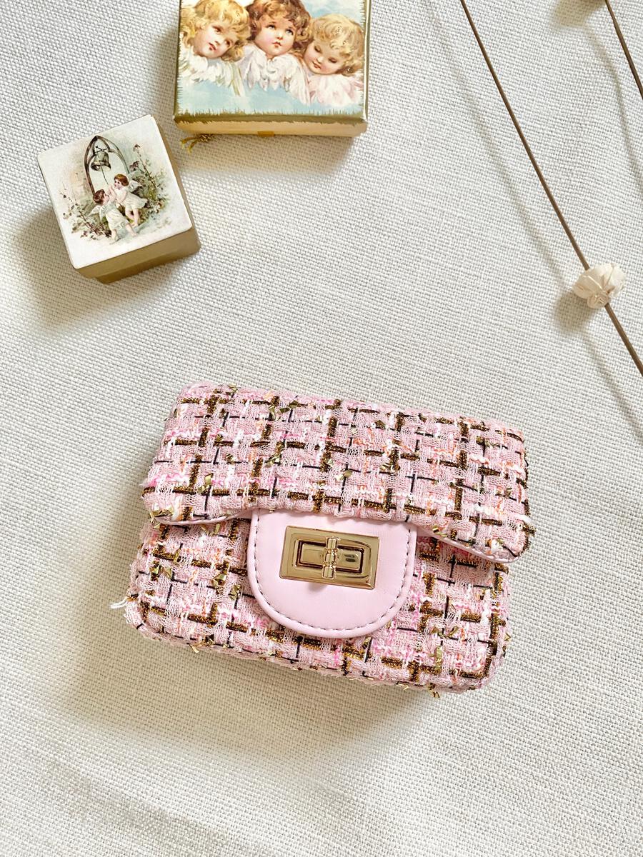 Tweed Little Lady Purse in Pink Checker Gold Bea Colette